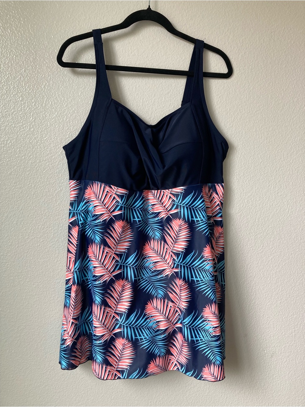 PERONA Swimdress One Piece Swimsuit Retro Leaf Print Skirted Pinup sz 20W - Picture 4 of 11
